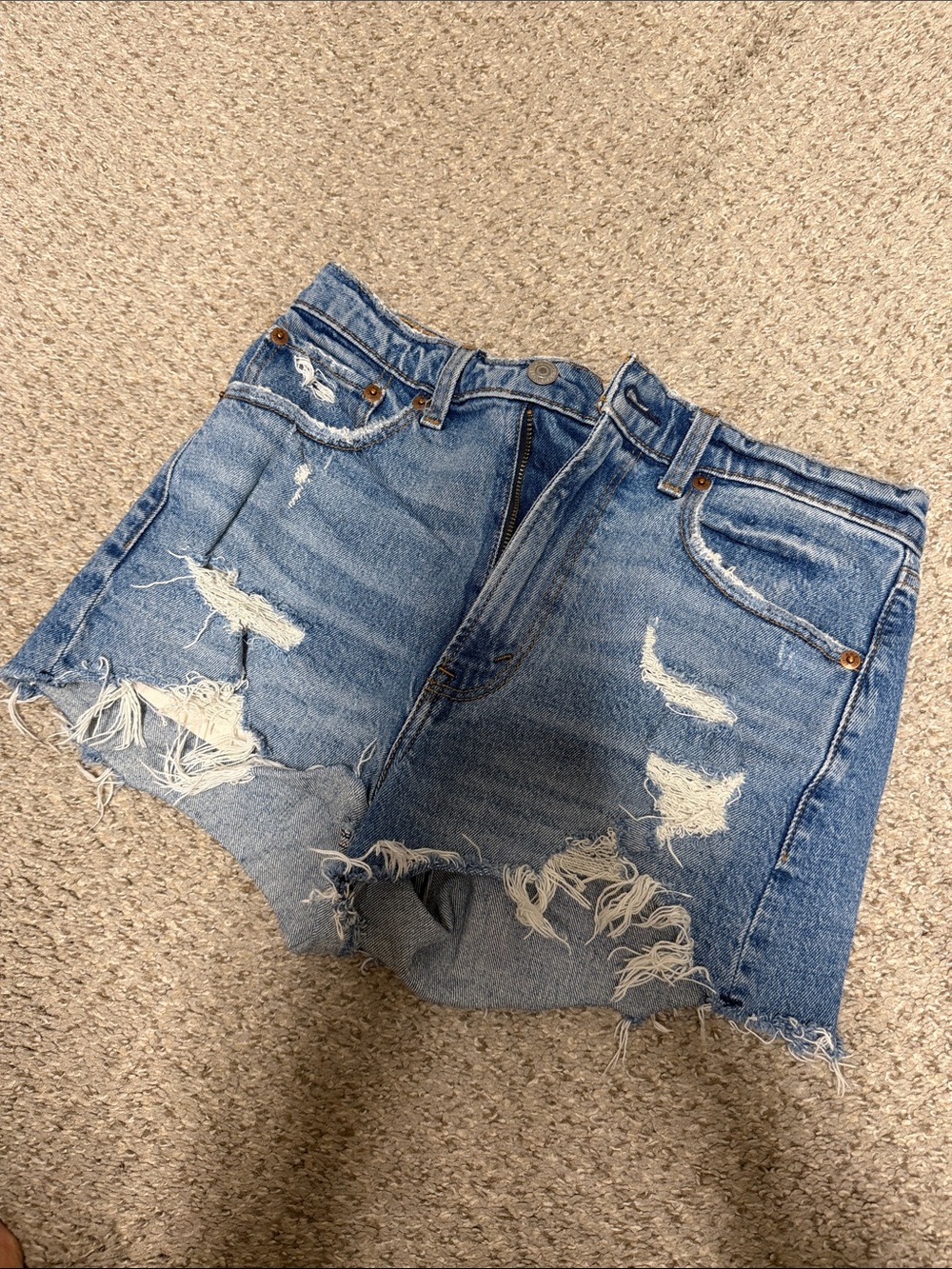 Abercrombie & Fitch Distressed Light Blue Denim Shorts